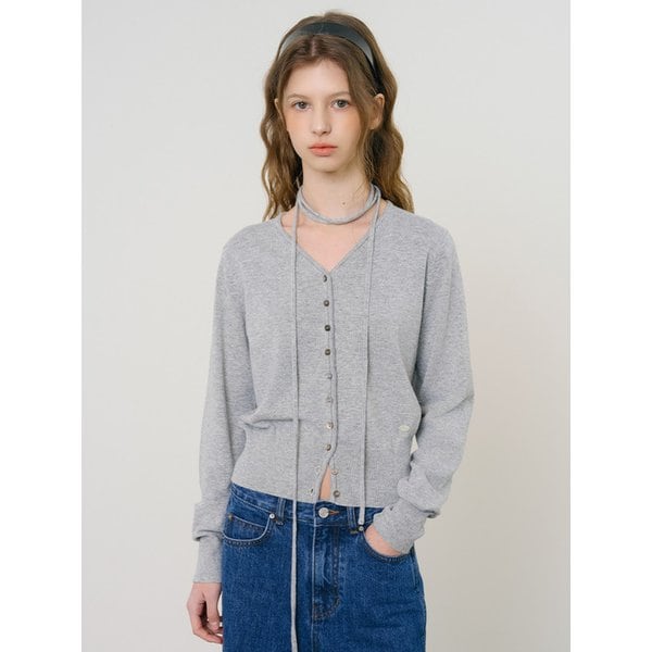 D Viscos Vneck String Cardigan_Gray