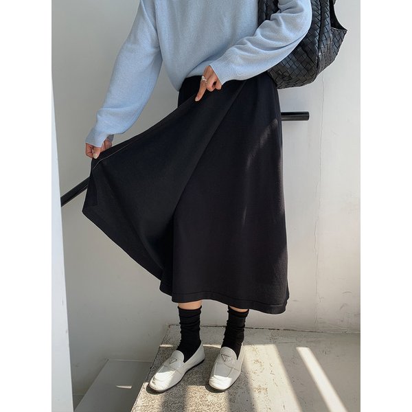 이지랩 니트 미디스커트_BLACK
