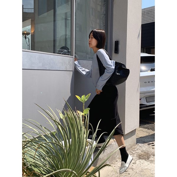 이지랩 니트 미디스커트_BLACK