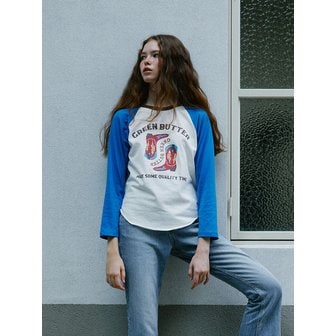 그린버터 Western Raglan Sleeve Tee (Ivory/Blue)