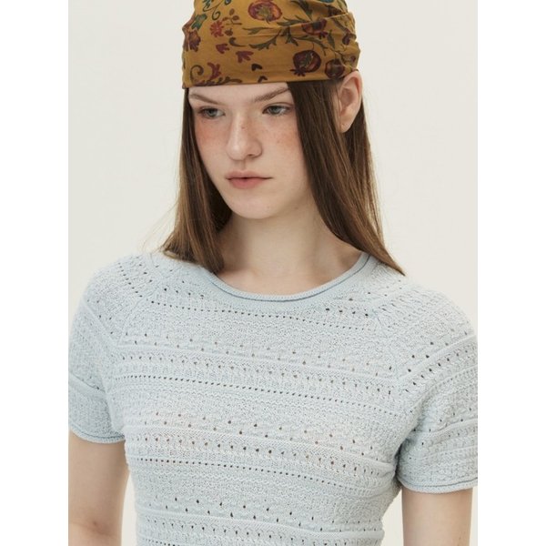 Crochet Short Sleeved Sweater, Light Blue