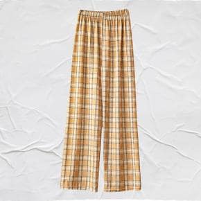 여성 체크 통바지 와이드 여름용 캐주얼 홈웨어 팬츠 (S41376197)