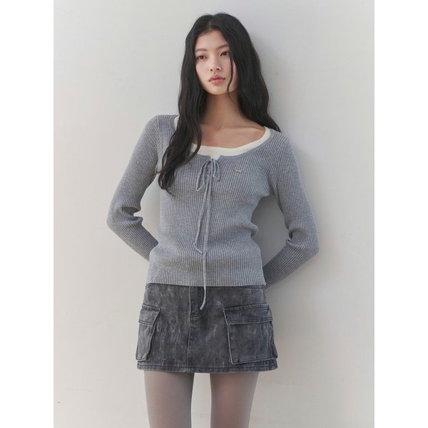 Romantic Layered Rib Knit Top (GRAY)