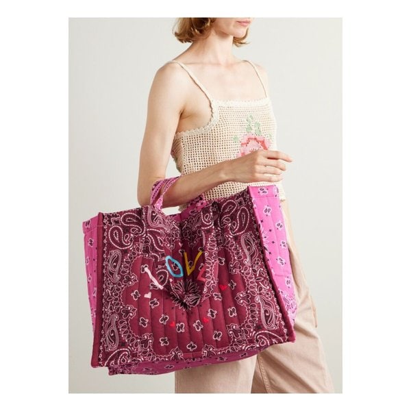 콜잇바이유어네임 카바스 맥시 자수 퀼팅 프린트 코튼 토트 백 푸시아 46376663162856856