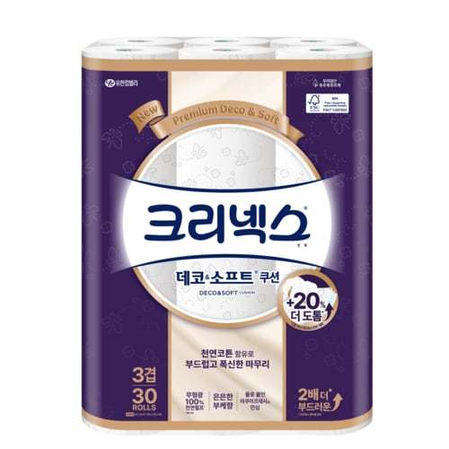 [쓱7클럽]크리넥스 3겹 데코&소프트 쿠션 30m-30롤
