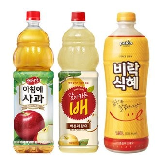  과일촌 아침에사과 1.5L 2페트 + 갈아만든배 1.5L 2페트 + 비락식혜 1.5L 2페트 / 총 6페트