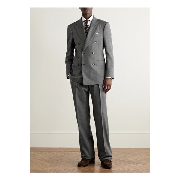 스트레이트 플리츠 버즈아이 울 수트 팬츠 그레이 46376663162903388