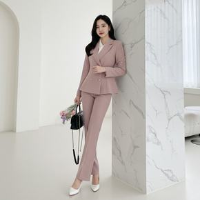 봄가을 여성 스판바지정장세트 페플럼자켓 슬랙스 투피스 셋업수트