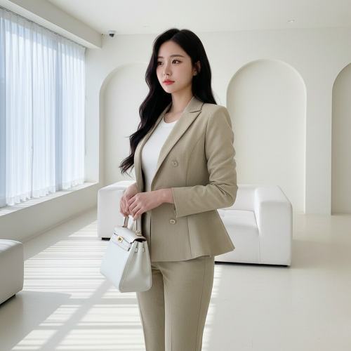 봄가을 여성 스판바지정장세트 페플럼자켓 슬랙스 투피스 셋업수트