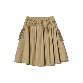 CORDUROY POINT COTTON WORK MIDI SKIRT (BEIGE)