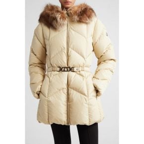 우먼 Moncler Loriot 다운 자켓 with 리무버블 Genuine 시어링 트림 - 베이지 7873314