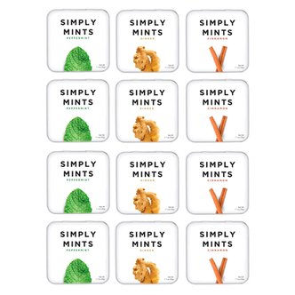 Simply Gum 심플리껌 민트 버라이어티 45p 12팩 Variety Pack Mints Peppermint Ginger Cinnamon