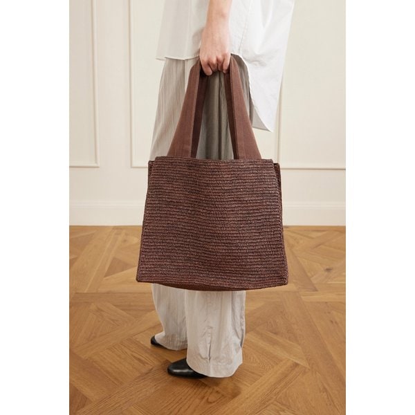 로레타 가죽 웹빙 트리밍 라피아 토트백 46376663163001996