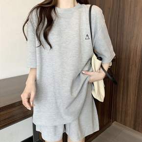 여성 2컬러 데일리 심플 미니멀무드 반팔 셋업 데일리셋업 세트 패션셋업 여성셋업 반팔