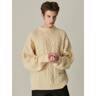 비욘드클로젯 [COLLECTION LINE] 호크니 컬러 팔레트 피셔맨 울 니트 아이보리