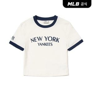 MLB [코리아공식] 여성 바시티 로고 슬림 크롭 반팔 티셔츠 NY (Cream)