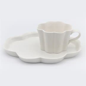 [가온도예]백자 구름형 커피잔 접시 세트