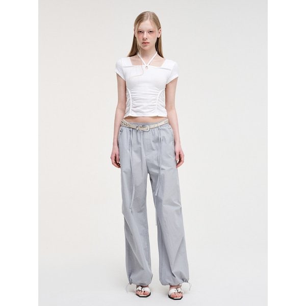 Shirring Hole Strap T-Shirt, White