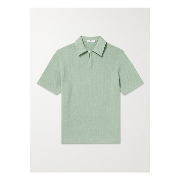 와플 니트 코튼 폴로 셔츠 그린