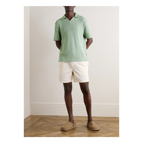 와플 니트 코튼 폴로 셔츠 그린