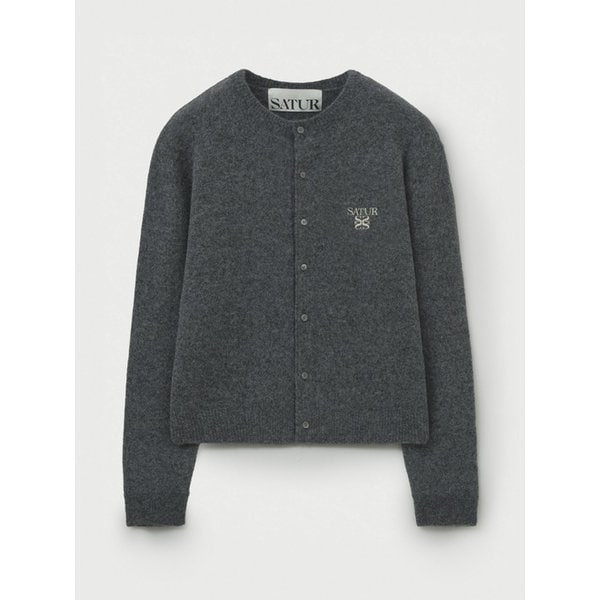 로렌 울 블렌드 크루 넥 니트 가디건_차콜