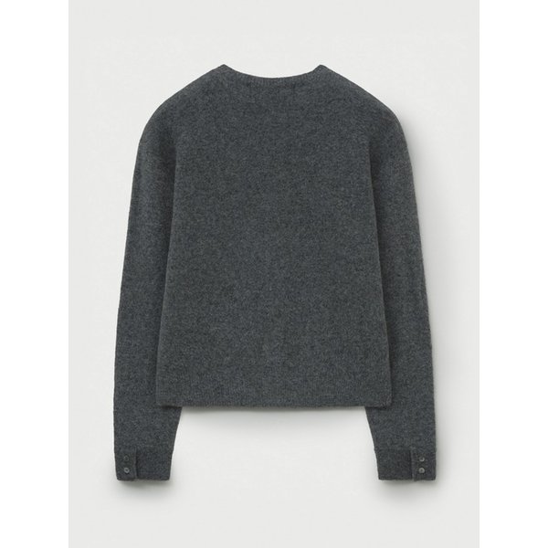 로렌 울 블렌드 크루 넥 니트 가디건_차콜