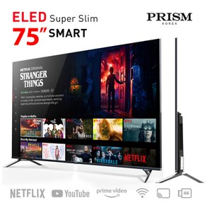 {75인치 4K UHD 유무선 스마트 TV} 프리즘코리아 PTI75ULC {베젤리스/HDR10/WiFi/스크린캐스트/USB4K}