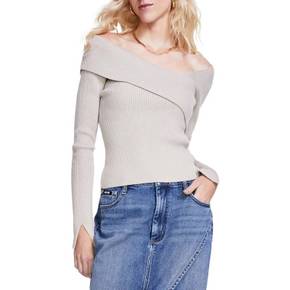 4462658 DKNY Jeans Womens Ribbed Asymmetrical Neck Pullover Sweater