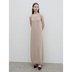 LINEN BLEND SLEEVELESS WHOLEGARMENT KNIT DRESS