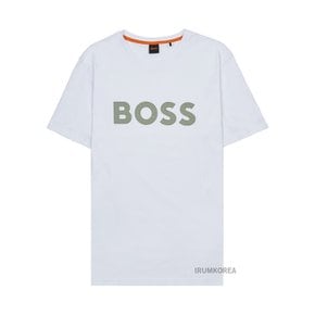 [휴고보스] SS25 남성 보스 로고 반팔 티셔츠 50481923 100 WHITE GREEN