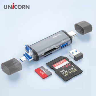 유니콘 OTG멀티카드리더기 A타입/C타입/5핀 USB3.1포트지원 XC-2000M