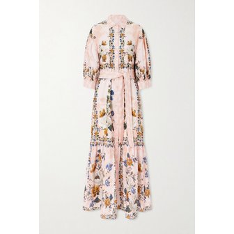 BORGO DE NOR 보르고 드 노르 비앙카 벨티드 프린트 리넨 코튼 블렌드 미디 원피스 46376663162974196