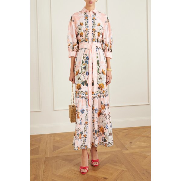 보르고 드 노르 비앙카 벨티드 프린트 리넨 코튼 블렌드 미디 원피스 46376663162974196