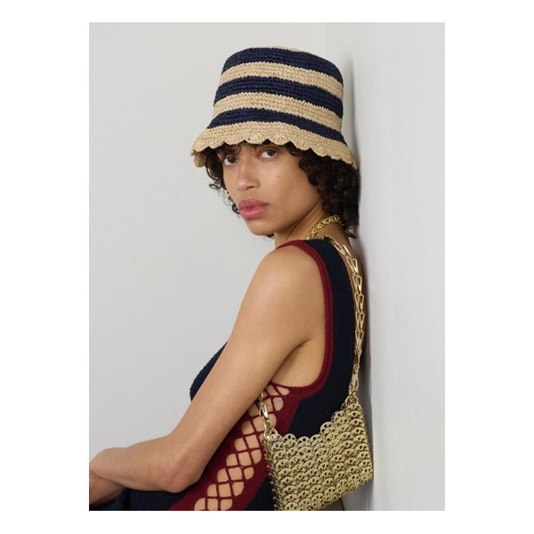 스트라이프 라피아 버킷햇 네이비 1647597337711555
