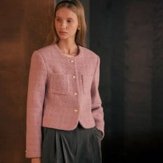 Collarless rose tweed jacket_Purple