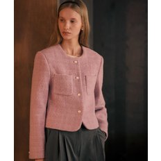 Collarless rose tweed jacket_Purple