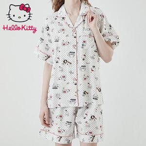 헬로키티 산리오 헬로키티 홈웨어 도트 반소매 페어 상하세트 부드러운 모달 잠옷 HK-4282
