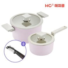 창립 25주년 한정판매 HC해피콜 마이스터 앳지 IH 냄비 2종세트 (편수16cm+양수20cm)+ 채칼 필러