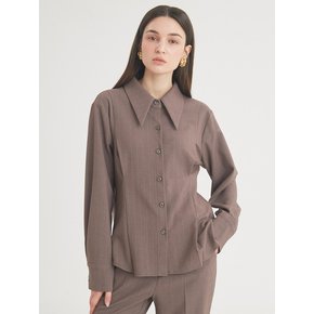 Wool Stripe Pintuck Shirt (Brown)