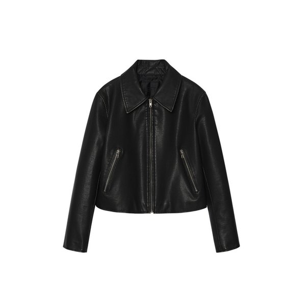 신세틱 레더 워싱 크롭 자켓 [블랙]