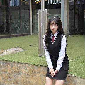 교복몰 블랙화이트라인 롱조끼 여자  교복 학생복_P351874216