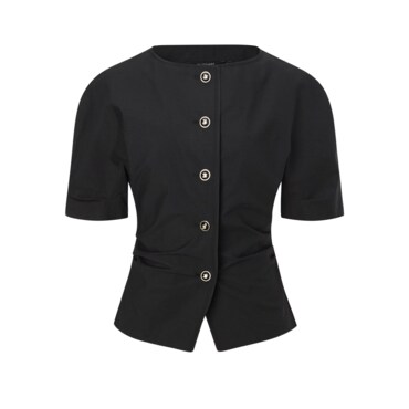질스튜어트뉴욕 25SS 블랙 셔링장식 코튼혼방 반팔블라우스 (JSBL5B420BK)