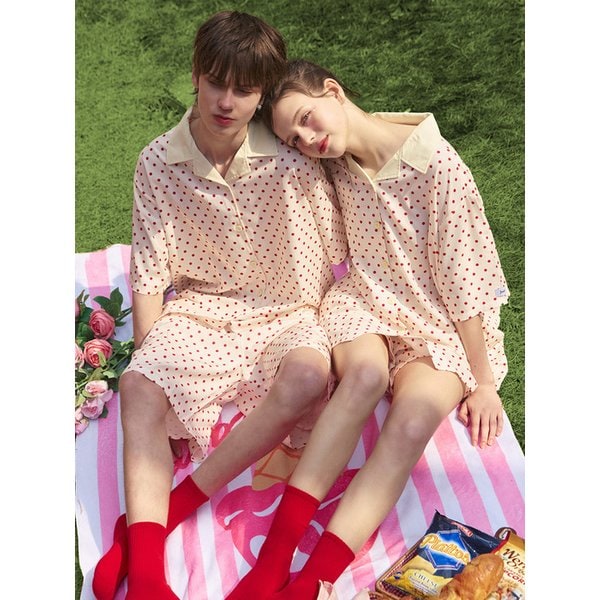 [2PACK] 레드도티 클린핏 반팔 커플 파자마세트