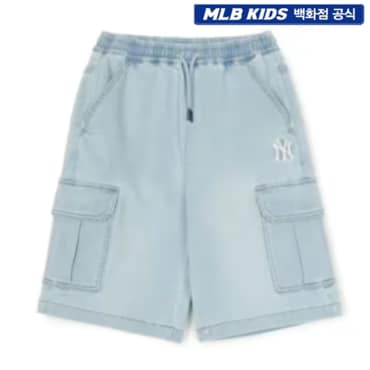 MLB키즈 (백화점 공식) 25SS 져지데님 5부 카고 팬츠 NY (L.Blue) 7ADPB0853-50BLL