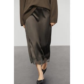 레이스 새틴 미디 스커트 05799510459