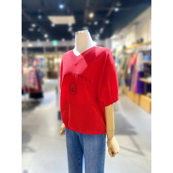 [여주점] 셔링 자수 브이넥 니트 (BAKPA7631)