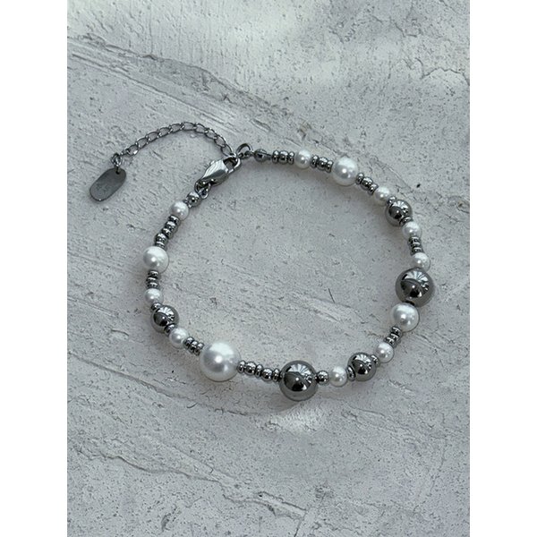 Surgical Steel X Pearl Ball Bracelet