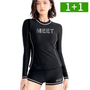 /오엠티 1+1 여성 래쉬가드 세트 긴팔 서핑 웨이크보드