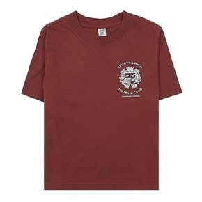 [라벨루쏘] [스포티앤리치] 여성 로고 프린트 크롭 티셔츠 HOTEL CROPPED T SHIRT MAROON WHITE