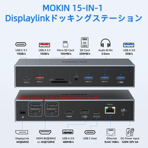 Displaylink USB-C[3HDMI&2DisplayPort Windows&MacOS 4K60P DC USB A&C MacBook Pro AirM1 M2